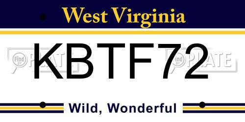 KBTF72 West Virginia License Plate