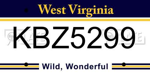 KBZ5299 West Virginia License Plate