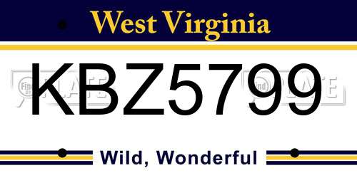 KBZ5799 West Virginia License Plate