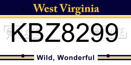 KBZ8299 West Virginia License Plate