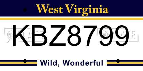 KBZ8799 West Virginia License Plate