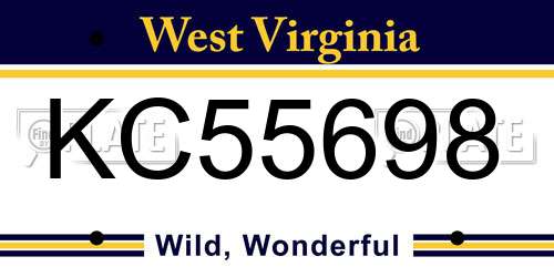 KC55698 West Virginia License Plate