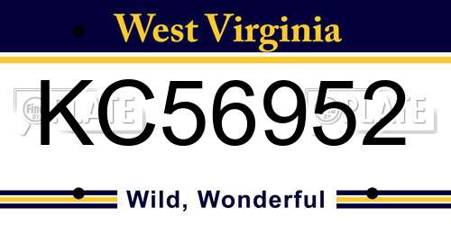KC56952 West Virginia License Plate