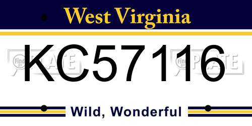 KC57116 West Virginia License Plate
