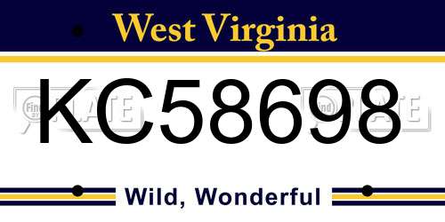 KC58698 West Virginia License Plate