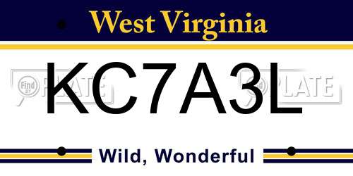 KC7A3L West Virginia License Plate