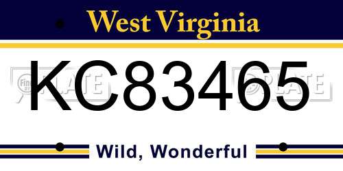 KC83465 West Virginia License Plate