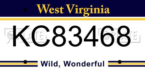 KC83468 West Virginia License Plate