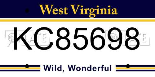 KC85698 West Virginia License Plate