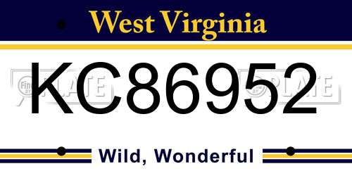 KC86952 West Virginia License Plate