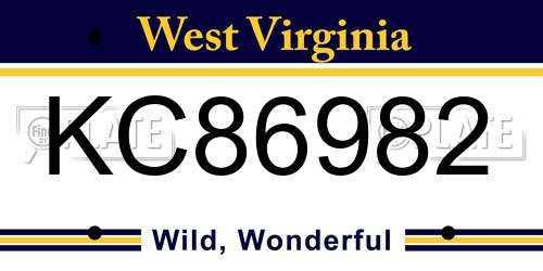 KC86982 West Virginia License Plate