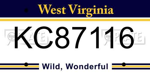 KC87116 West Virginia License Plate