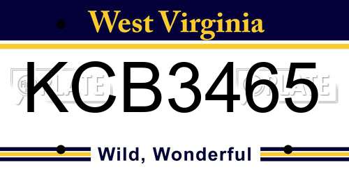 KCB3465 West Virginia License Plate