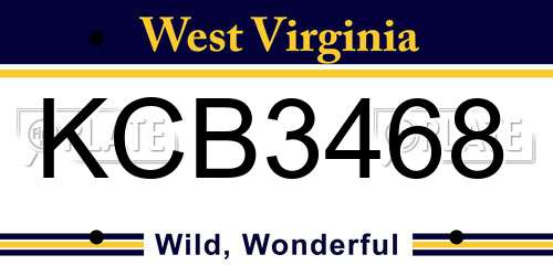 KCB3468 West Virginia License Plate