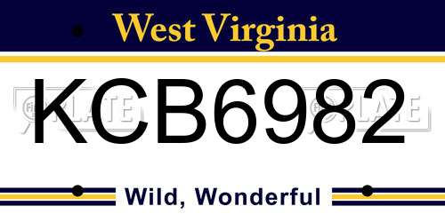 KCB6982 West Virginia License Plate