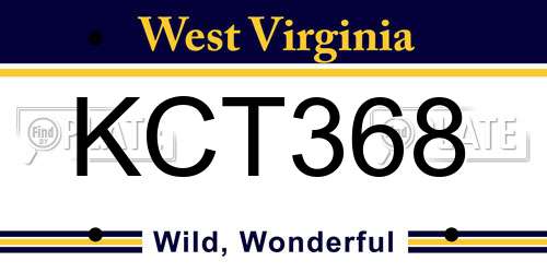 KCT368 West Virginia License Plate