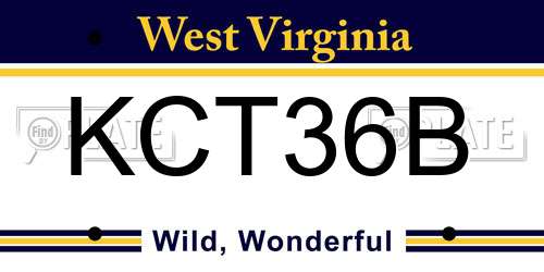 KCT36B West Virginia License Plate