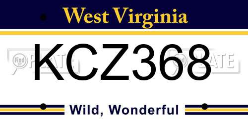 KCZ368 West Virginia License Plate