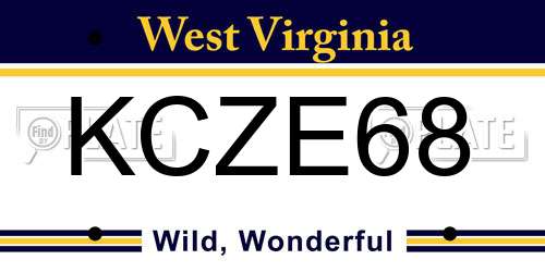 KCZE68 West Virginia License Plate