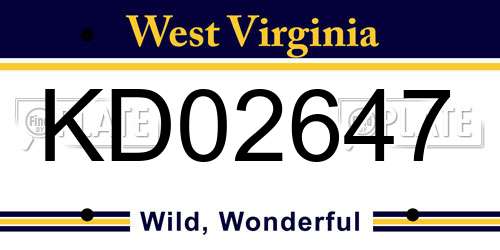 KD02647 West Virginia License Plate