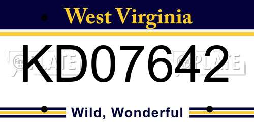 KD07642 West Virginia License Plate