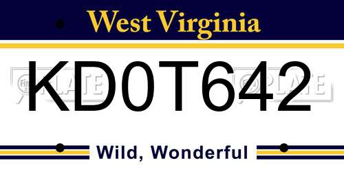 KD0T642 West Virginia License Plate