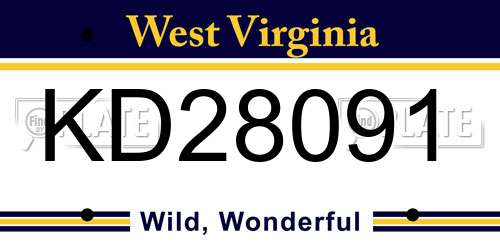 KD28091 West Virginia License Plate