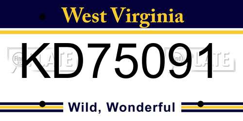 KD75091 West Virginia License Plate