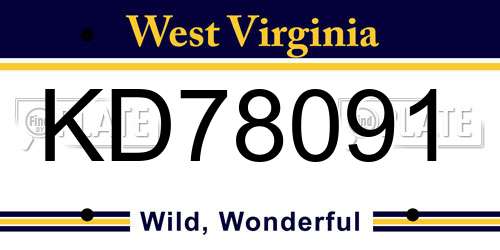 KD78091 West Virginia License Plate