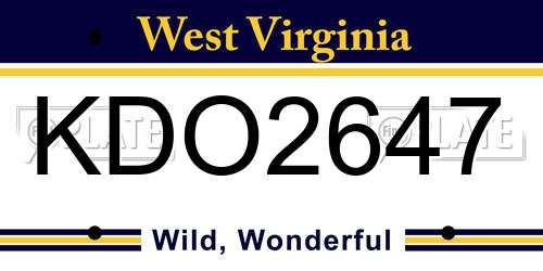 KDO2647 West Virginia License Plate