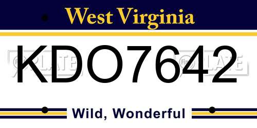 KDO7642 West Virginia License Plate