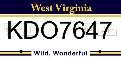 KDO7647 West Virginia License Plate