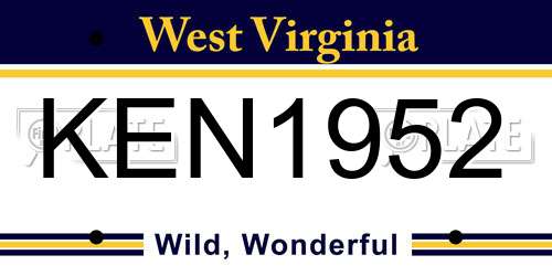 KEN1952 West Virginia License Plate