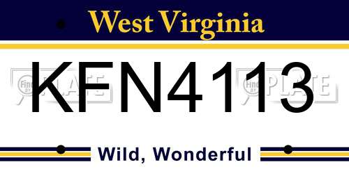 KFN4113 West Virginia License Plate