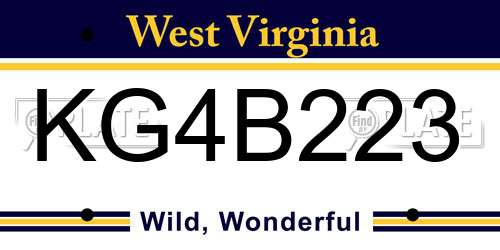 KG4B223 West Virginia License Plate