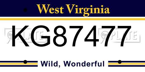 KG87477 West Virginia License Plate
