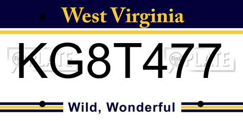 KG8T477 West Virginia License Plate