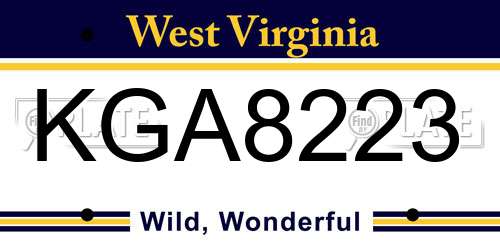 KGA8223 West Virginia License Plate