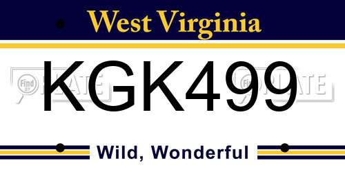 KGK499 West Virginia License Plate