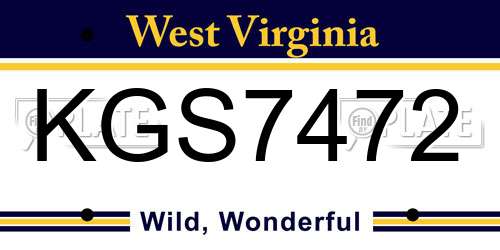 KGS7472 West Virginia License Plate