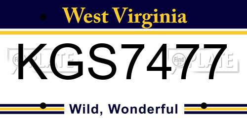 KGS7477 West Virginia License Plate