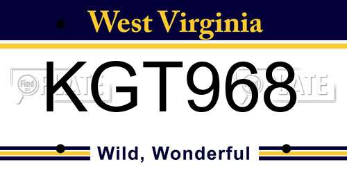 KGT968 West Virginia License Plate