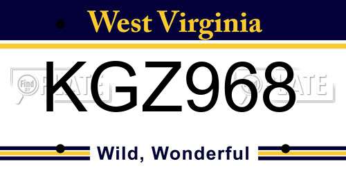 KGZ968 West Virginia License Plate