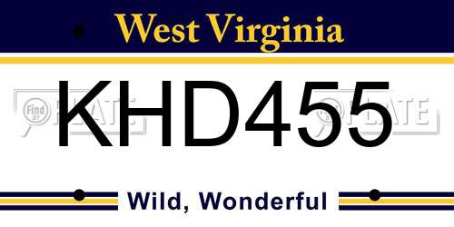 KHD455 West Virginia License Plate