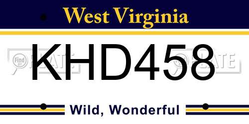KHD458 West Virginia License Plate