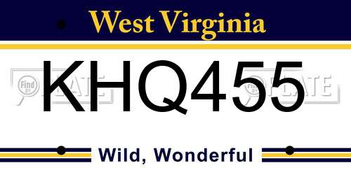 KHQ455 West Virginia License Plate