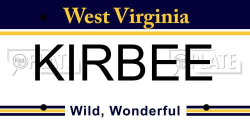 KIRBEE West Virginia License Plate