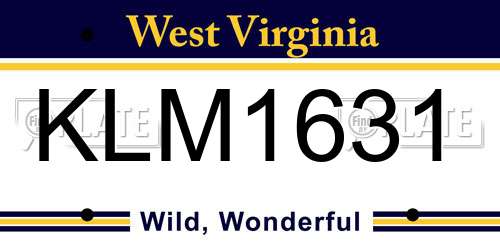 KLM1631 West Virginia License Plate
