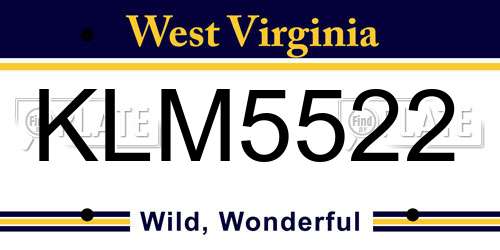 KLM5522 West Virginia License Plate
