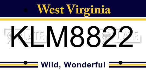 KLM8822 West Virginia License Plate